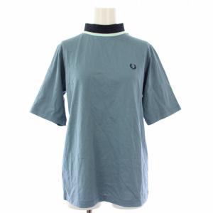 Tシャツ カットソー 半袖 ハイネック 刺繍 UK10 青 F5405 /TK