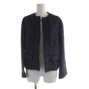 ノーカラージャケット ツイード アウター 38 黒 ブラック 紺 ネイビー 085-44001 /RO