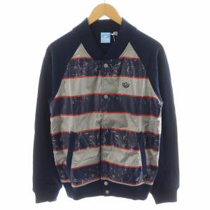 ブルゾン スタジャン ボーダー柄 ロゴ 切替 XS グレー 紺 ネイビー 赤 レッド G36718 /AN23