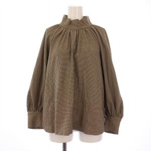 シャツ ブラウス 長袖 ハイネック 千鳥格子 38 茶 085-85110 /BM