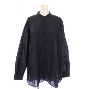 23SS コットンシルクオフィサーズシャツ ブラウス 長袖 バンドカラー 無地 F 紺 ネイビー 23050900859030