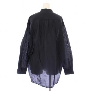 IENA 23SS コットンシルクオフィサーズシャツ ブラウス 長袖 バンドカラー 無地 F 紺 ネイビー 23050900859030