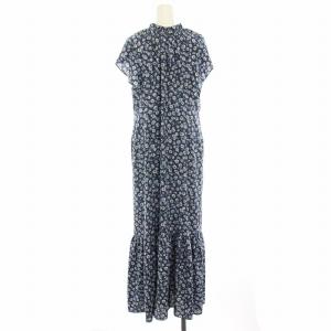 Totalite 23SS 2wayネックフラワープリントワンピース 花柄 ロング マキシ フレンチスリーブ 紺 ネイビー