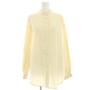 バンドカラーシャツ ノーカラーシャツ ブラウス 長袖 ストライプ ビッグシルエット F 黄色 イエロー