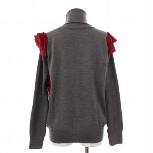 sacai luck ニット セーター 長袖 タートルネック フリル ウール 2 グレー 赤 レッド /BB