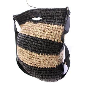 agnes b. 2WAY ショルダーバッグ ハンドバッグ 編み込み 牛革 ボーダー柄 ロゴチャーム 黒 ブラック ピンクベージュ