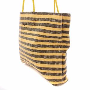 agnes b. ラフィアトートバッグ ハンドバッグ スクエア ボーダー柄 ベージュ 黒 ブラック MX02-03 /BB