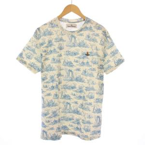 Tシャツ 総柄 オーブ ロゴ 刺繍 M ベージュ ブルー