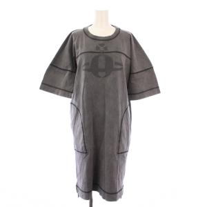 ワンピース ひざ丈 半袖 クルーネック ロゴ プリント オーブ 00 グレー /BB