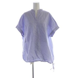 24SS ハードマンズリネンコットンフレンチスリーブ シャツ ブラウス ビックシルエット 半袖 青 ブルー