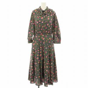 24AW カッティングローズプリントワンピース ひざ丈 七分袖 フリル 花柄 3 グレー ピンク OPWXCA0301