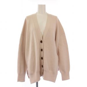 ニットカーディガン 長袖 オーバーサイズ ストレッチ Vネック カシミヤ混 S ピンクベージュ /BB