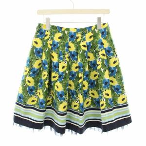 M'S GRACY スカート ひざ丈 フレア 花柄 ボーダー柄 チュール 40 青 ブルー 緑 グリーン 黄 イエロー EA-427124