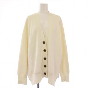 ニットカーディガン 長袖 オーバーサイズ ストレッチ Vネック カシミヤ混 S 白 ホワイト /BB