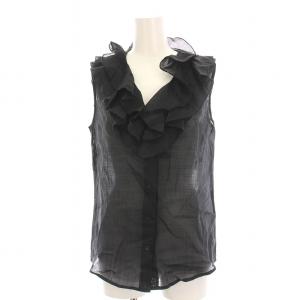 シアー シャツ ブラウス ノースリーブ シースルー フリル 38 黒 31110132 /YM