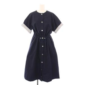 ドローストリングワンピース フレア ミモレ ロング 半袖 クルーネック 40 紺 ネイビー 135358