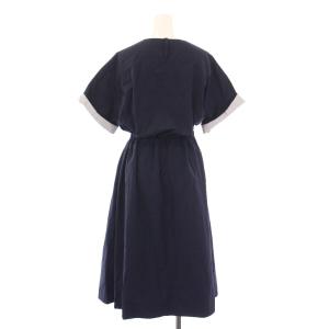 PS Paul Smith ドローストリングワンピース フレア ミモレ ロング 半袖 クルーネック 40 紺 ネイビー 135358