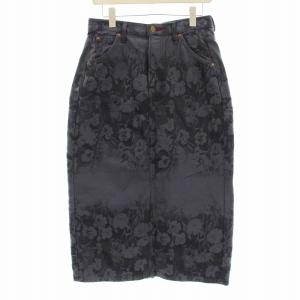 Paul Smith ジャカード デニム スカート ロング マキシ 花柄 ジップフライ USED加工 42