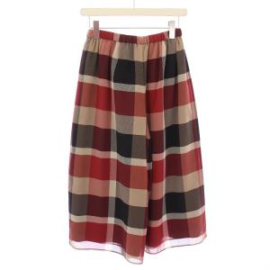 BLUE LABEL CRESTBRIDGE ワイドパンツ イージー ウエストゴム チェック柄 38 赤 レッド ベージュ /BB