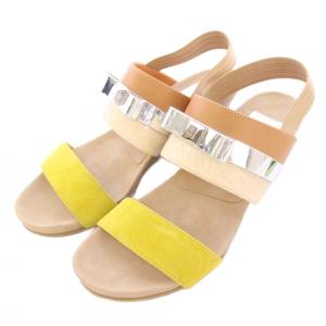 バックストラップウェッジサンダル ラウンドトゥ エスパドリーユ スエード 切替 リボン 24cm ベージュ