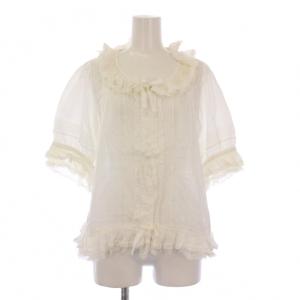 シャツ ブラウス 半袖 クルーネック レース チュール 切替 リボン F 白 ホワイト /BB