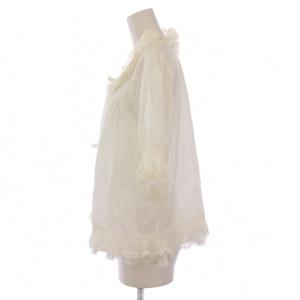 PINK HOUSE シャツ ブラウス 半袖 クルーネック レース チュール 切替 リボン F 白 ホワイト /BB