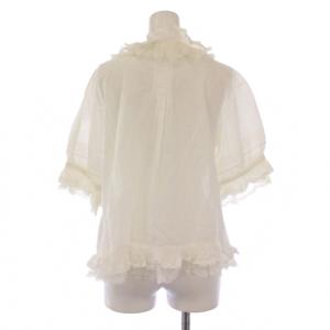 PINK HOUSE シャツ ブラウス 半袖 クルーネック レース チュール 切替 リボン F 白 ホワイト /BB