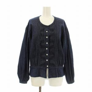 シャツ ブラウス 長袖 デニム地 プリーツ インディゴブルー P0284FB19 /KU