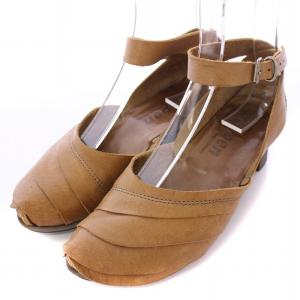 ストラップパンプス アンクル ラウンドトゥ ウェッジソール レザー 35 茶 ブラウン /BB