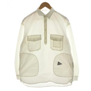 コーデュラタイプライターロングスリーブシャツ パッカリング 長袖 胸ポケット ロゴ 3 白 ホワイト AW91-FT072