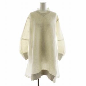 ワンピース ひざ丈 長袖 シャツ スウェット 切替 3 グレー 白 ホワイト 15-02334 /AN32