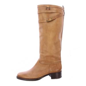 ロングブーツ ラウンドトゥ ローヒール ベルト レザー 40 茶 ブラウン /BB