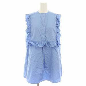 23SS ノースリーブフリルトリムコットンブラウス シャツ 36 サックスブルー YCB-223-378