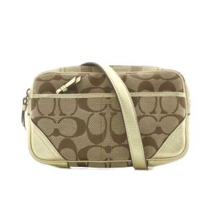 ウエストバッグ ショルダーバッグ シグネチャー キャンバス ブラウン ゴールドカラー /NQ