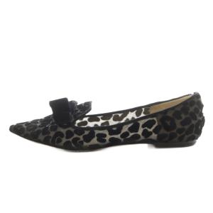 JIMMY CHOO パンプス ポインテッドトゥ リボン アニマル柄 ベロア 34.5 黒 ブラック /AN15