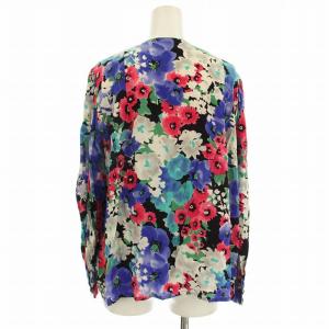 Christian Dior シルク シャツ ブラウス 長袖 花柄 M 黒 ピンク 青 /G