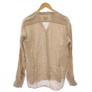 ORIAN Slim Fit シャツ 長袖 スキッパーネック リネン L ベージュ /BM