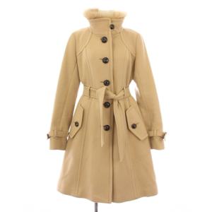 スタンドカラーコート ウール アンゴラ混 フォックスファー 裏地ノバチェック