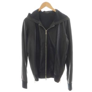 パーカー ジップアップ ラムレザー XS ブラック