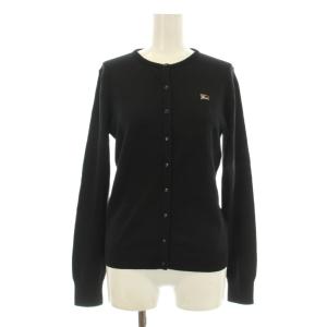 ニットカーディガン 長袖 クルーネック ロゴ 刺繍 ウール 38 黒 ブラック FBF20-565-09