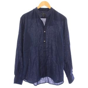 ヴィンテージ スキッパーシャツ カジュアル 長袖 無地 L 紺 ネイビー タグ付き KF99F /BB