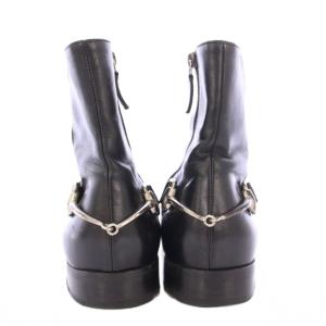 GUCCI ホースビット ショートブーツ スクエアトゥ ローヒール レザー 40.5 黒 ブラック /BB