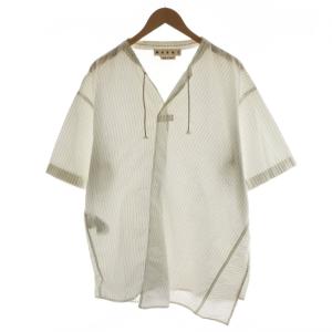 アシンメトリースキッパーシャツ 半袖 ストライプ柄 コットン 46 白 ホワイト CUMU0040A0