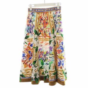 フレアスカート ロング丈 総柄 1 マルチカラー ベージュ 青 ブルー 赤 レッド 白 ホワイト 12S717