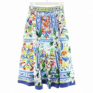 フレアスカート ロング丈 花柄 総柄 1 マルチカラー 黄 イエロー 青 ブルー 白 ホワイト 12S717