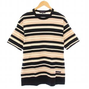 24SS Tシャツ 半袖 クルーネック ボーダー柄 S ベージュ 黒 ブラック /BB