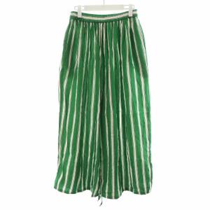 ワイドパンツ イージーパンツ ストライプ コットン 緑 グリーン 白 ホワイト 010641GR5 /AN19