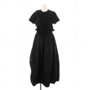 23SS Tシャツドロストドッキングワンピース マキシ ロング 半袖 クルーネック 切替 ウエストゴム