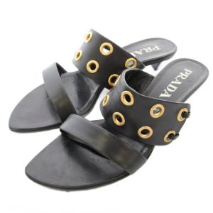 サンダル レザー ハトメ 38 黒 ブラック /KU