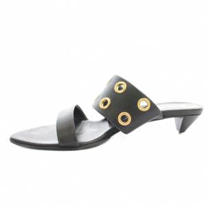 PRADA サンダル レザー ハトメ 38 黒 ブラック /KU